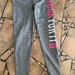 Victoria's Secret Kids Gray Leggings with Pink and White Text